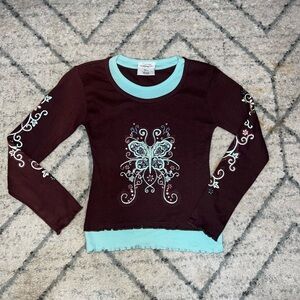 Girl’s Size L 11-12 years Vintage 90’s layered butterfly shirt Y2K fairy skater